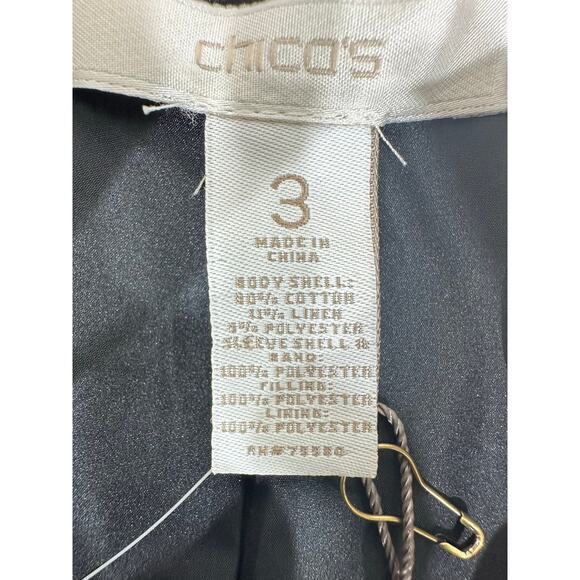 Chicos Jacket 3 or XL Black White Mixed Media Tweed Quilted Sleeves Lightweight - Picture 3 of 7